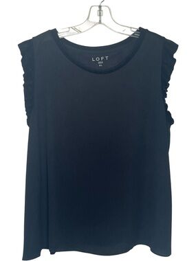 LOFT Black Ruffle Cap Sleeve Blouse Sz XL